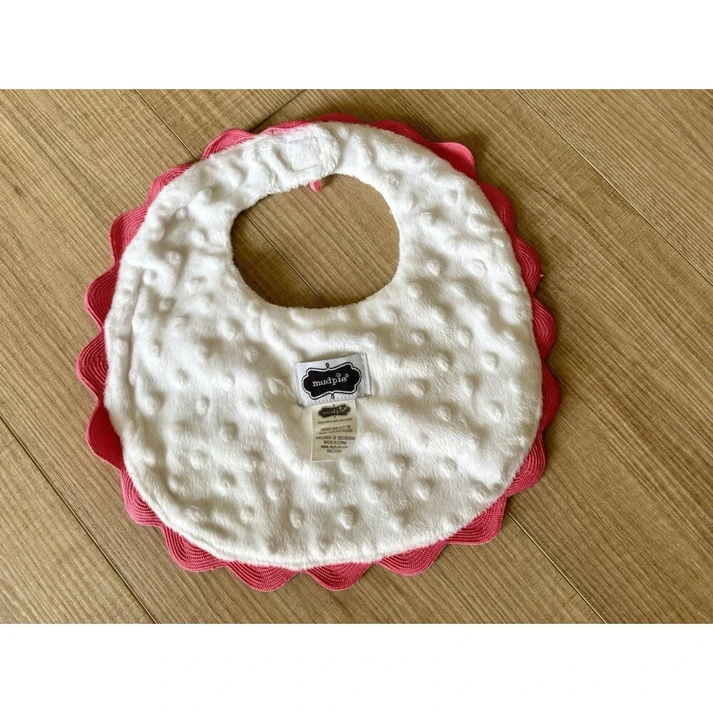 NWOT Mud Pie Girl 1st Birthday Bib Cake Smashing Pink Scallop Colorful